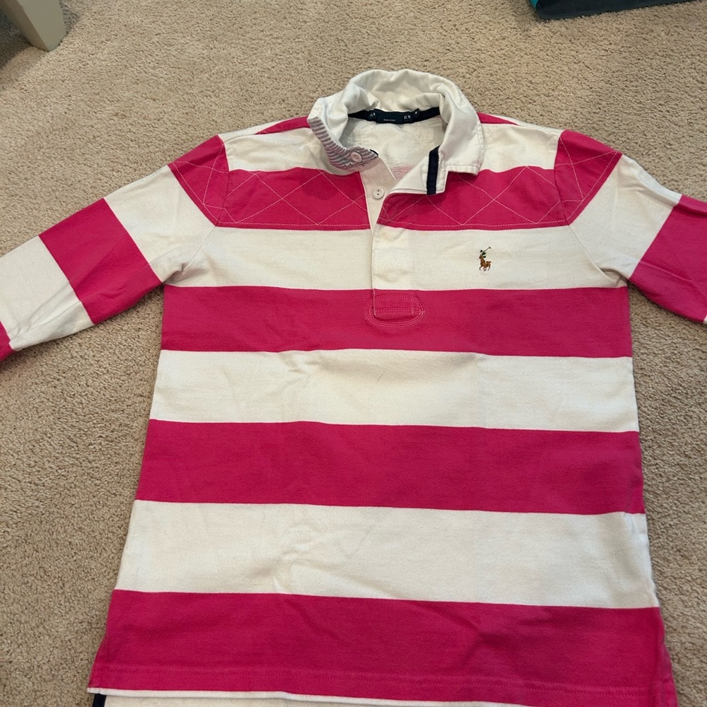 Striped Pink and White Women’s Polo Shirt